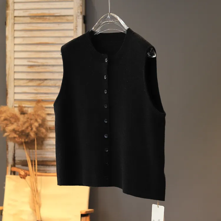 新款2025秋冬经典纯色单排扣叠穿洋气温柔针织马夹休闲羊毛女马甲