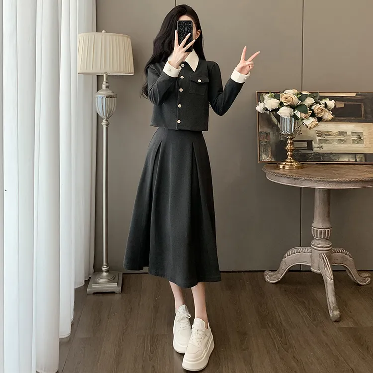 2025春秋时尚休闲运动套装女高级感气质小香风半身裙穿搭一整套
