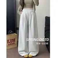 美式复古卫裤女秋季2025新款抽绳褶皱高腰宽松显瘦垂感阔腿裤