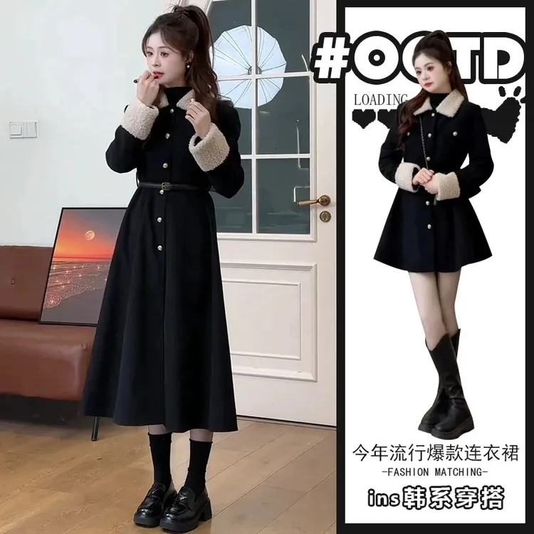 【现货】秋冬温柔系穿搭女2025新款翻领中长款收腰外套大衣