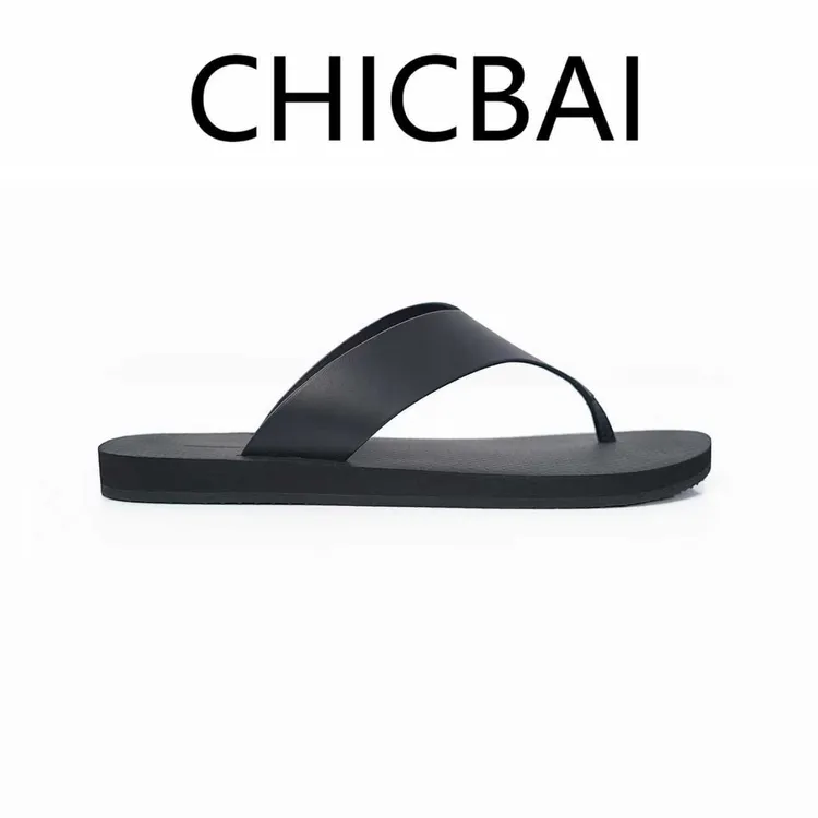 CHICBAI 极简松弛小牛皮人字拖