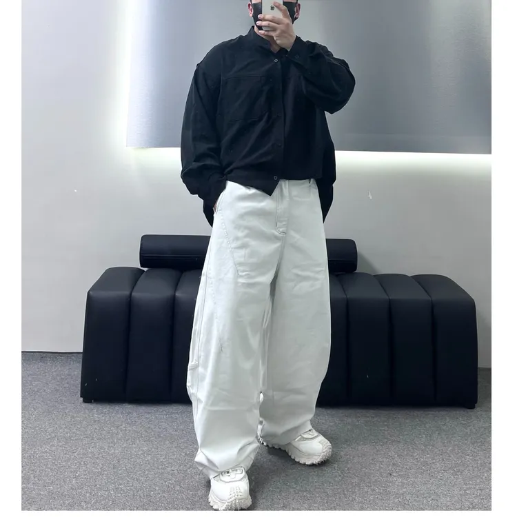 【品质牛仔裤】美式高街拼接阔腿弯刀牛仔裤宽松休闲百搭秋季牛仔裤