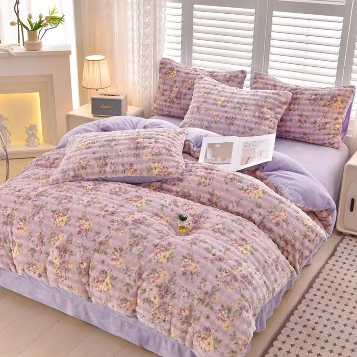 2025新款牛奶绒加厚高克重A类毛绒泡泡绒四件套保暖床品双面秋冬