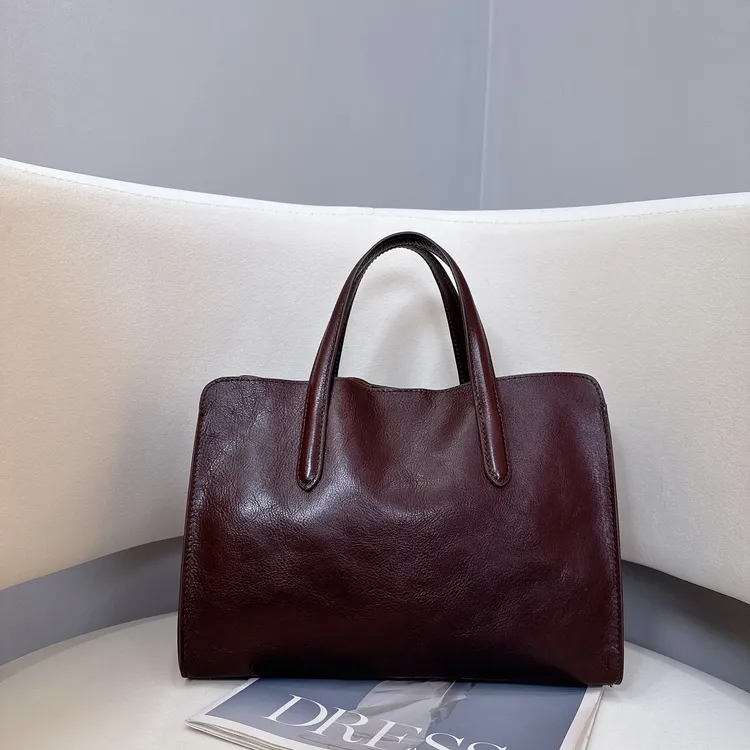 【法式托特】树膏植鞣头层牛皮大气手提斜跨通勤真皮女包#F811026