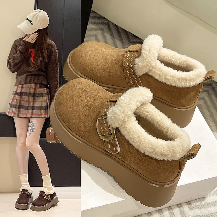厚底毛毛勃肯鞋冬季新款加绒保暖小个子增高休闲防滑短筒雪地靴