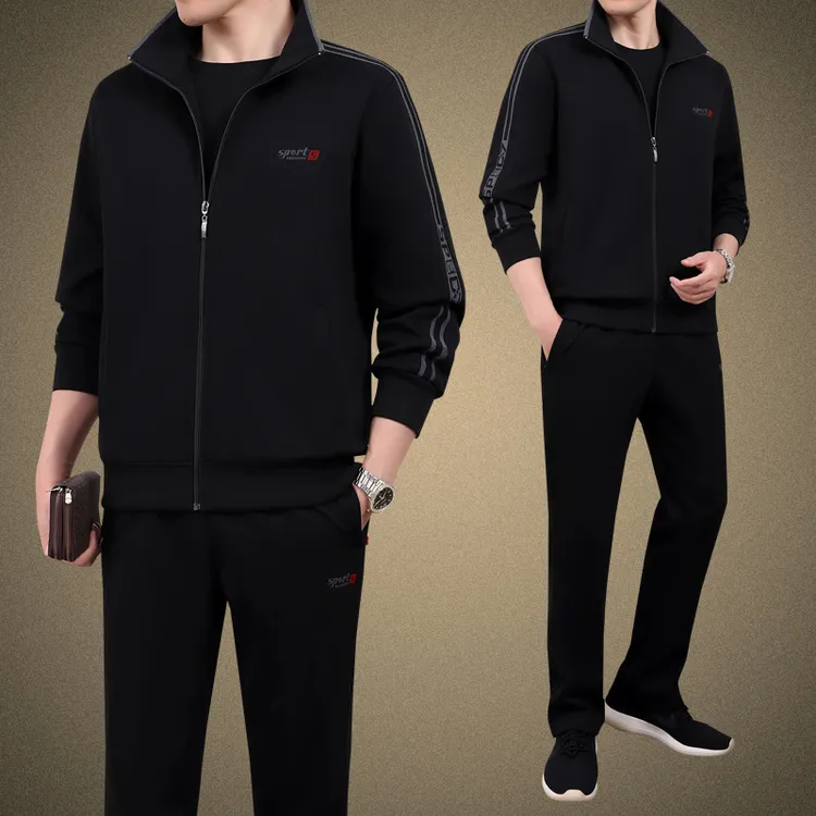 高档中老年运动套装男春秋装新款爸爸秋装休闲运动服男卫衣三件套
