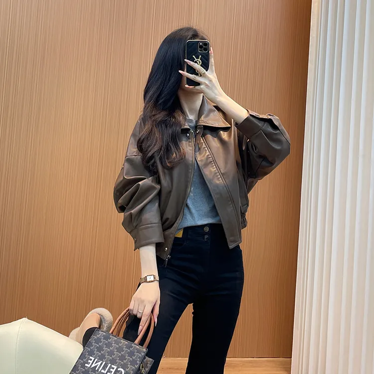 棕色美拉德皮衣女修身显瘦2025春季新款小个子机车夹克小皮衣外套