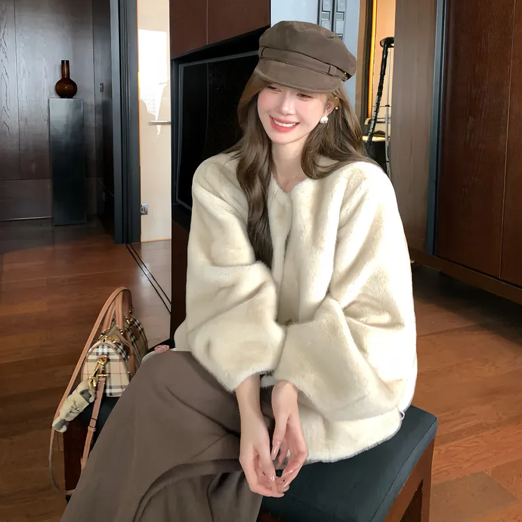 中古风仿皮草短外套女2025年秋冬新款仿水貂毛貂皮大衣毛毛大衣