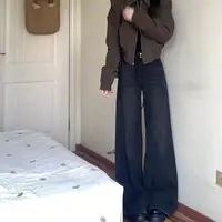 黑灰色牛仔裤女直筒阔腿宽松垂感显瘦春秋新款百搭拖地裤小个子冬