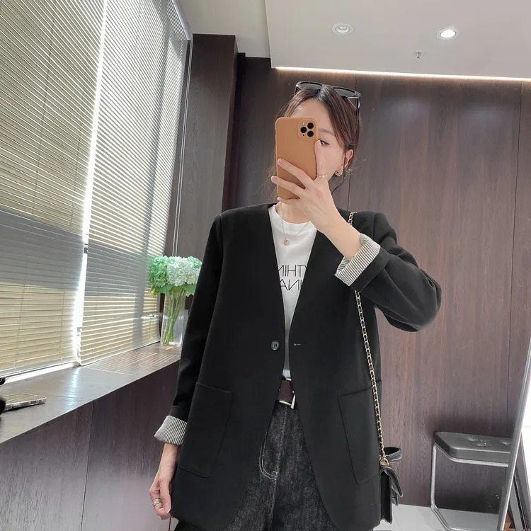 IMFLY金小金自制女装 西装DYW9802早秋韩系V领松弛感西服外套