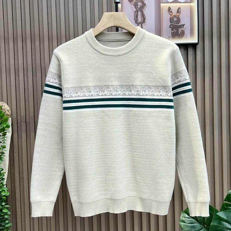 男士秋冬季圆领针织衫毛衣舒适高品质时尚潮流百搭帅气条纹上衣服