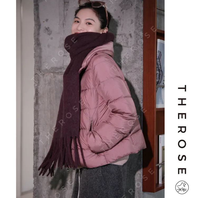 之柔【樱花雪】进口轻量高密皱感白鹅绒外套秋冬保暖拼绒面羽绒服女