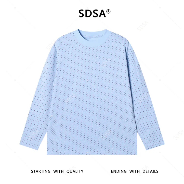 SDSA秋季新款男士痞帅简约撞色波点圆领长袖T恤简约休闲百搭上衣