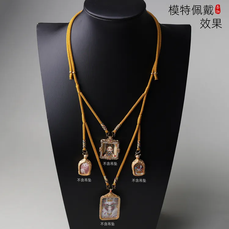 钛钢布艺吊坠 藏式佛牌四挂吊坠挂绳泰国佛牌链子M扣快拆扣工编织