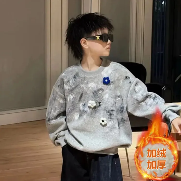 【精致boy加绒】秋季潮牌设计款男童花朵港风卫衣