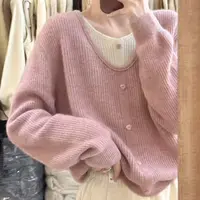 2025韩系假两件针织衫女早春新款撞色漂亮毛衣设计感长袖上衣