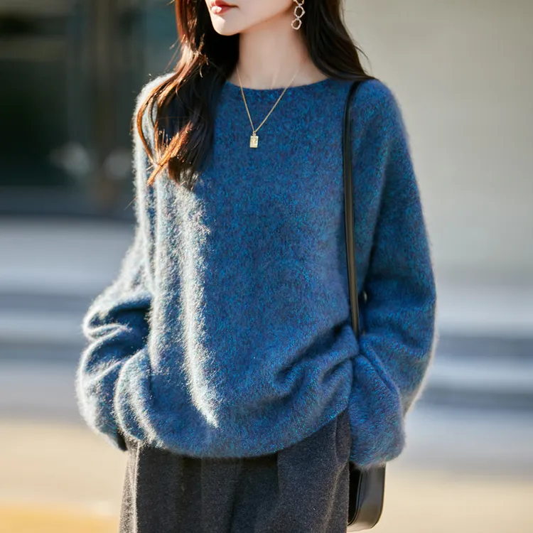 山羊绒蓝眼泪圆领加厚花纱百搭针织衫毛衣秋冬25新款高克重340克