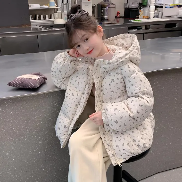 女童棉服冬装外套2025新款洋气儿童羽绒棉衣大童冬季女孩碎花棉袄