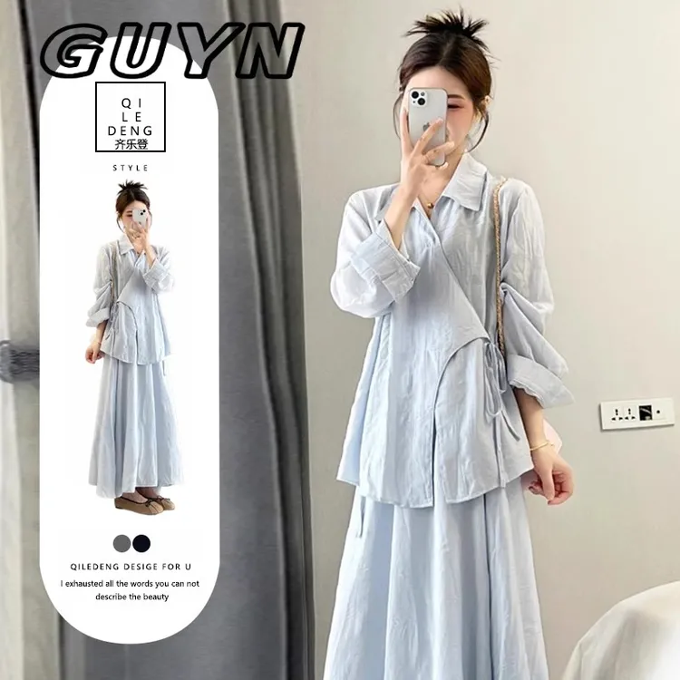 GUYN巨好看穿搭套装女2025夏季胖MM防晒衬衫半身裙减龄显瘦一整套