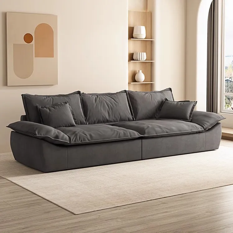 奶油风帆船沙发客厅小户型超宽坐深简约现代网红直排懒人布艺沙发