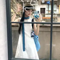 法式白色无袖背心连衣裙子女2025夏季高级感温柔绝美收腰长裙4362