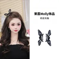 微莲黑色精灵2025新款刘海夹侧边夹抓夹蝴蝶结大钻韩系优雅发饰