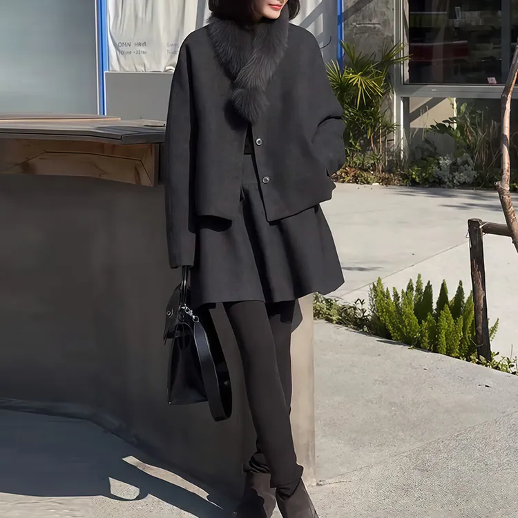 大码女装外套短裙女士2025年巨好看冬季装一整套裙慵懒风韩系套装