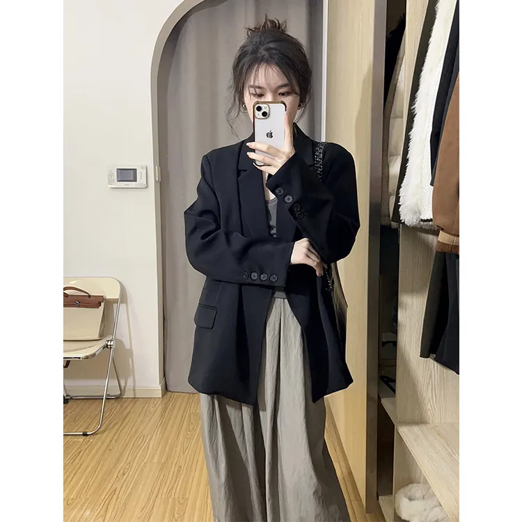黑色西装百搭上衣外套女2025秋季新款高级感休闲气质廓形阔版西服
