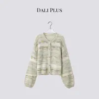 DALI PLUS"雨后花谷"重磅马海毛羊毛混纺莫奈绿针织开衫-D5MM2549