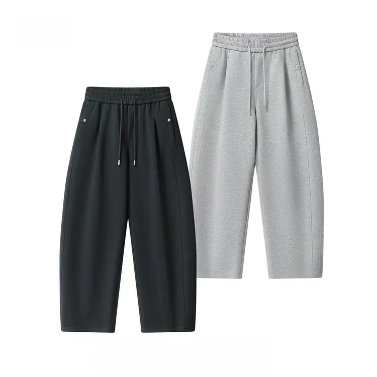 【Wang】秋冬新款立体剪裁休闲裤男士加厚抽绳松紧腰宽松垂感弯刀裤