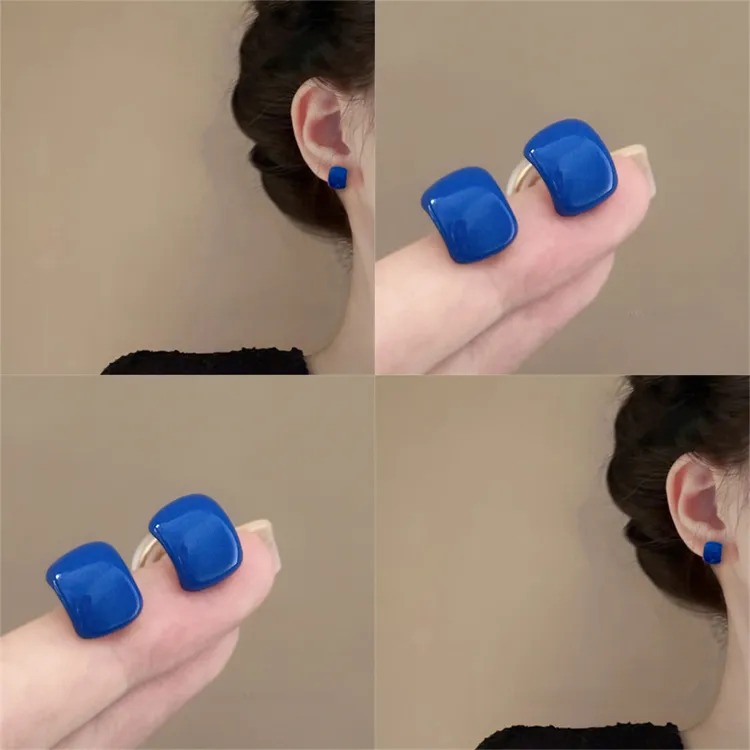 合金耳饰 克莱因蓝耳钉气质珐琅釉豆耳环女显白高级感耳饰2025潮