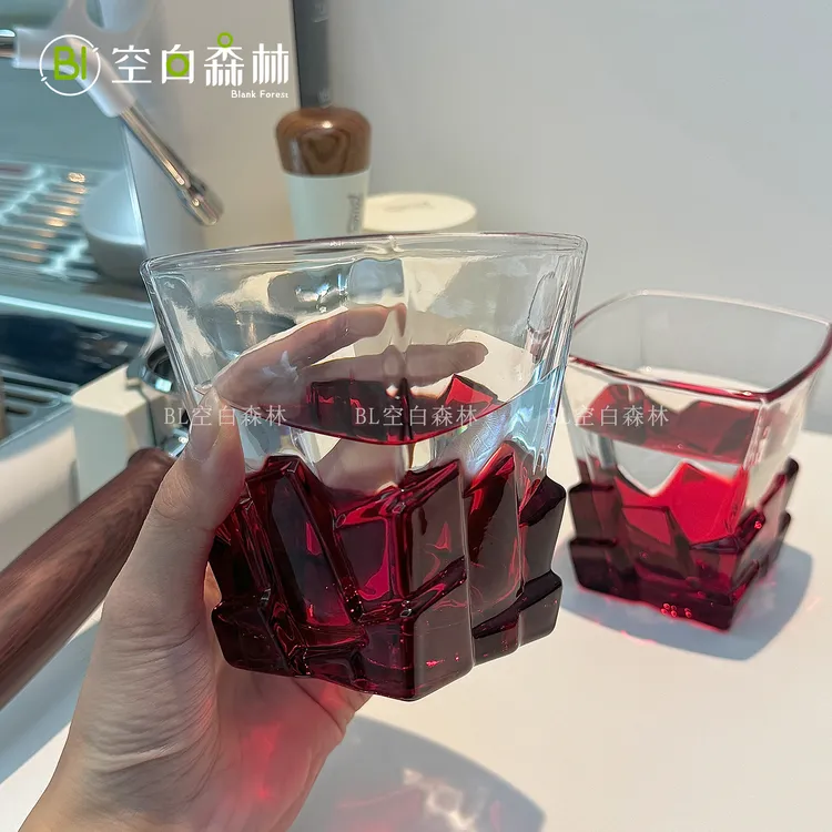 轻奢高档红色冰块杯玻璃杯小众设计高级感喝水杯威士忌酒杯洋酒杯