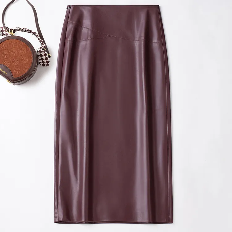真皮包臀长裙2025新款真皮皮裙女高腰中长款过膝绵羊皮半身裙气质开叉包臀裙