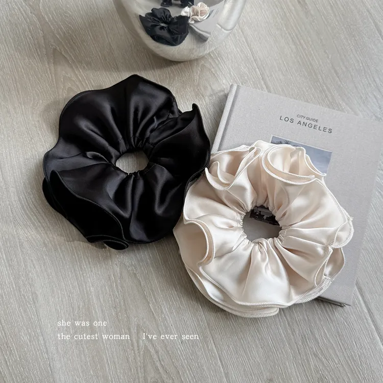 韩系丸子头黑色花边大肠发圈少女扎发皮筋头花纯色发绳