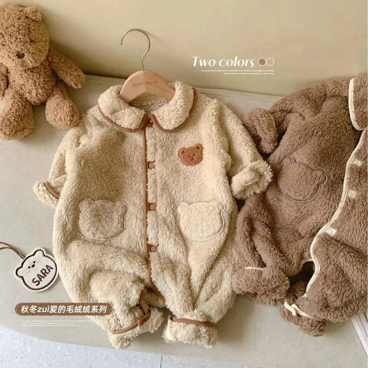 韩系婴儿超萌冬装连体衣新生儿宝宝冬季保暖双面绒绒可爱