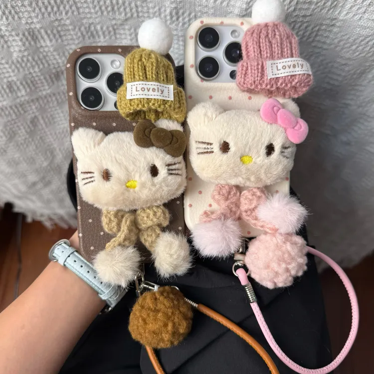 秋冬毛绒KT适用苹果16promax手机壳iPhone14plus新款15/12/13女11