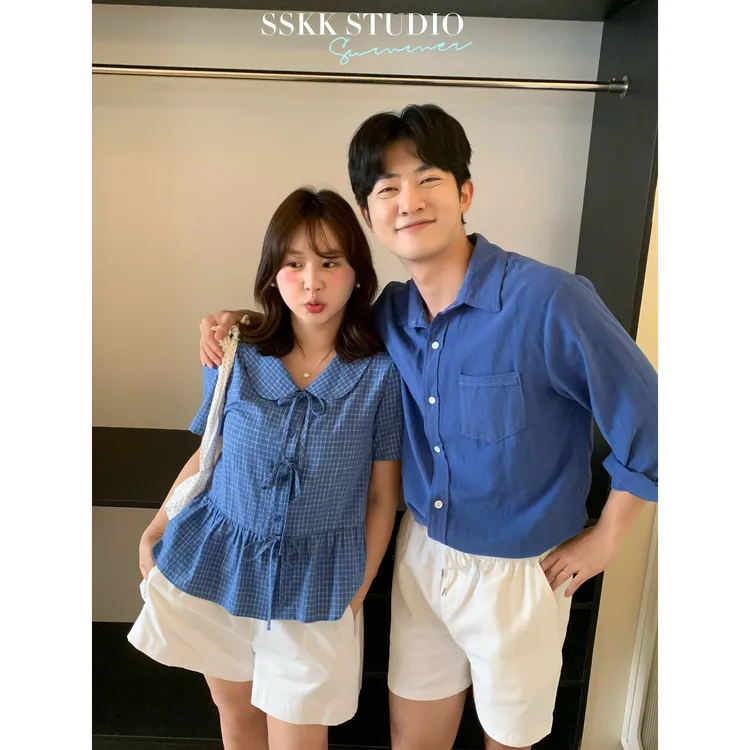 KMZY/KMZY山_山【卡佩学姐】微胖韩系甜美气质蝴蝶结绑带格子衬衫女
