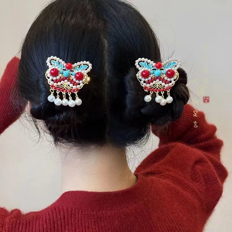 醒狮贺新年~新中式国潮发夹2025新款高级感流苏碎发夹精致盘发器