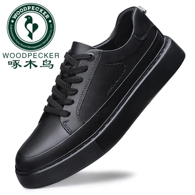 啄木鸟2025男士新款厚底增高小白鞋皮面板鞋百搭软底时尚休闲男鞋