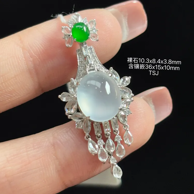 18K金镶嵌缅甸天然翡翠A货高冰蛋面设计款吊坠TSJ（下单咨询客服）