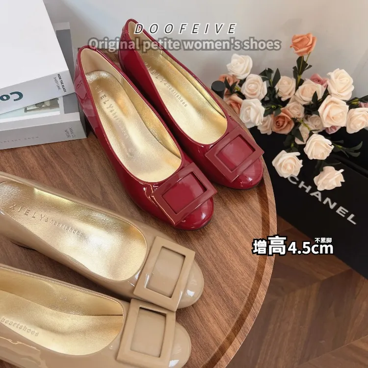 朵菲雯DOOFEIVE~小香风圆头rv方扣粗跟百搭显瘦中跟4.5CM单鞋女