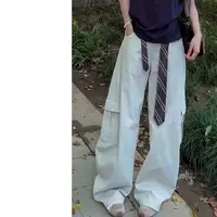 墨迹姐 高个子微胖“潮酷工装裤”秋季美式口袋设计休闲显瘦高腰裤