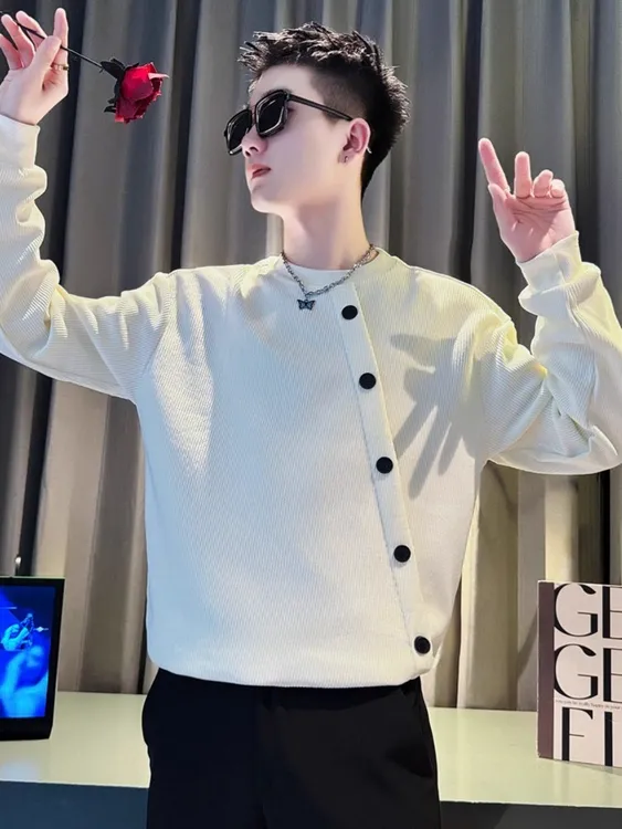 灯芯绒卫衣男款秋冬潮牌设计感长袖T恤衣服男2025新款爆款打底衫