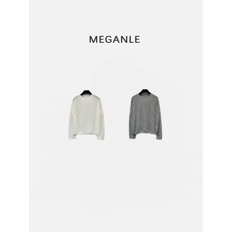 【下午茶】MEGANLE 天丝羊毛羊驼混纺软糯圆领针织长袖上衣2025220