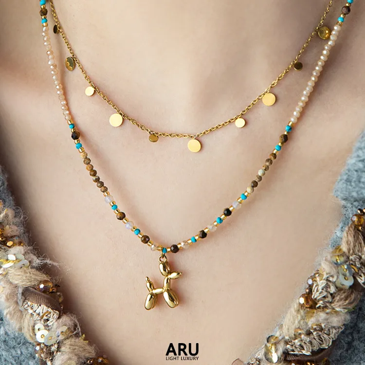 钛钢项链 萌萌气球狗项链轻奢文艺气质彩色串珠高级感百搭锁骨链