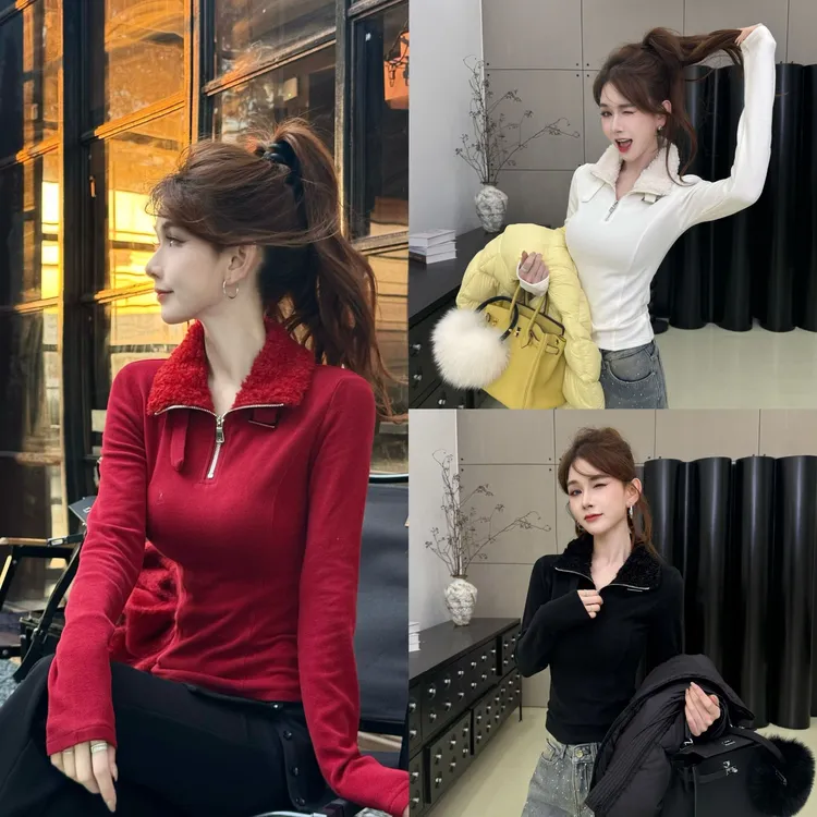【云糯杏语】设计感双面磨毛加厚毛毛翻领半拉链卫衣（领子不可拆）