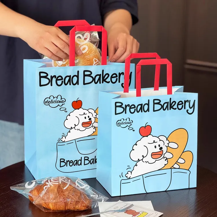 牛皮纸袋蛋糕店烘焙手拎甜品外卖包装面包手提袋子宠物【蓝色小狗】