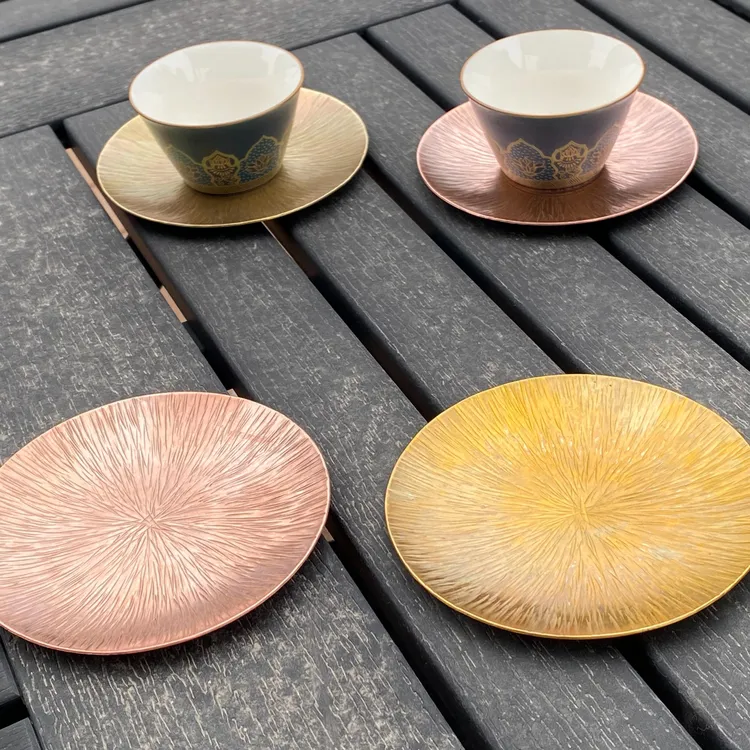 山野创意铜盘摆件茶盘托中国风