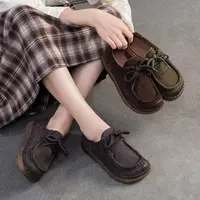 2025秋季新款牛巴皮休闲舒适百搭单鞋系带通勤复古风休闲女鞋