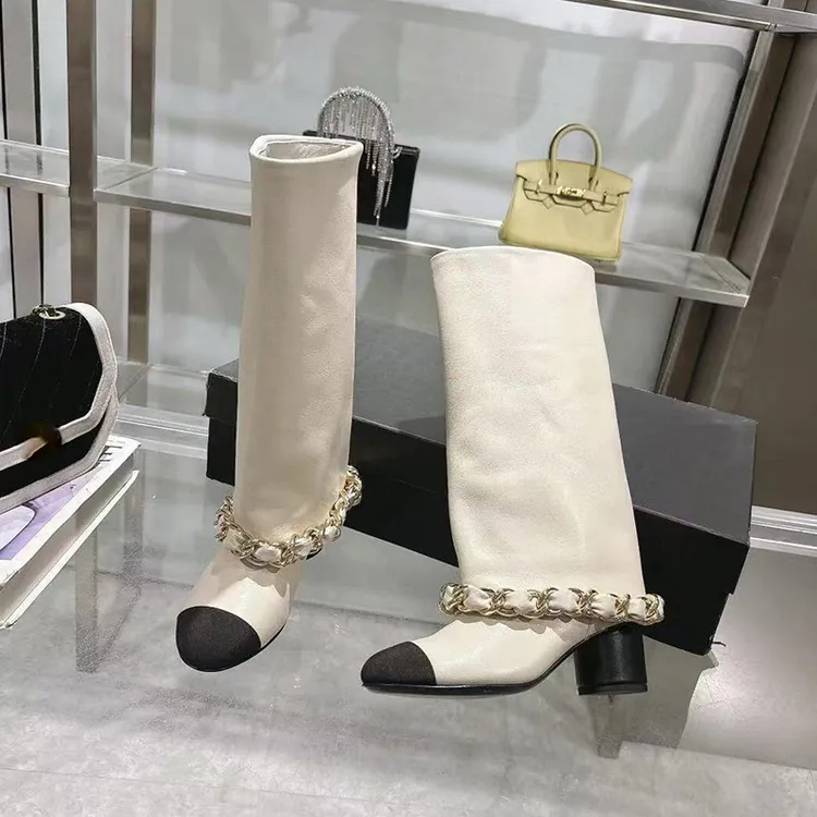 真皮时尚气质时装靴女粗跟百搭弹力靴2025新款白色长靴短靴中筒靴